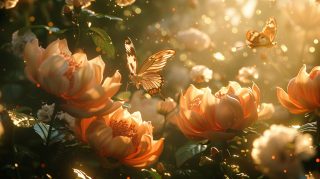 Blossom Bliss: Digital Background of Flowers and Butterflies