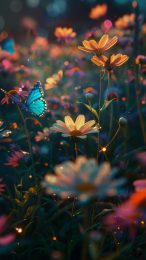 Garden of Flowers and Graceful Butterflies