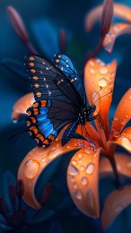 Butterflies and Flowers in a Meadow Scene