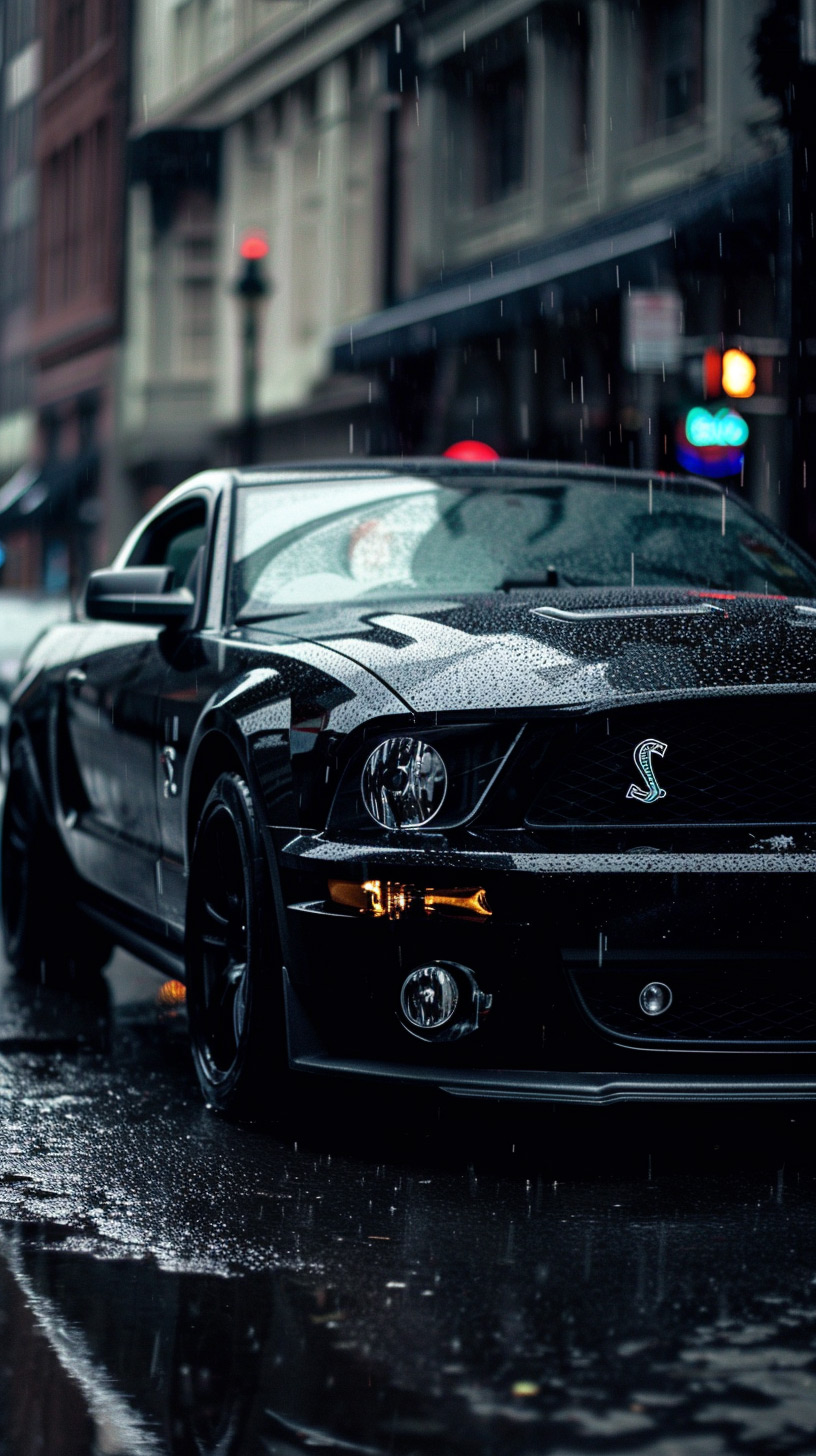 Ford Mustang in the Rain Mobile Wallpaper