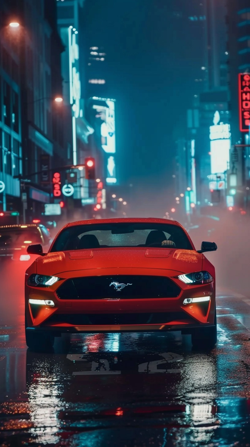 Ford Mustang with Neon Lights Mobile HD Image