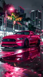 Ford Mustang with Cityscape Mobile Wallpaper