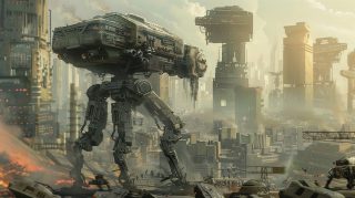 Cybernetic Clash: Futuristic Robotic-Human War Army Scene