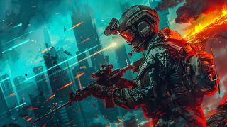 Techno-Tactical Trooper: Futuristic Soldier War Background