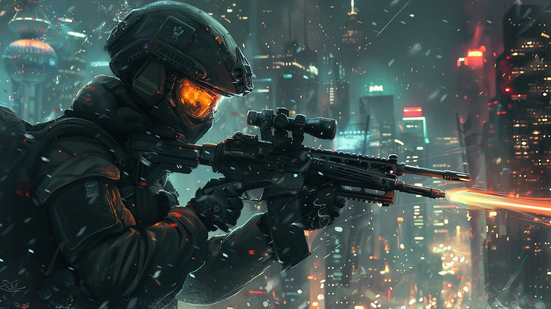 Warzone Sentinel: Futuristic Soldier in Battlefield Scene