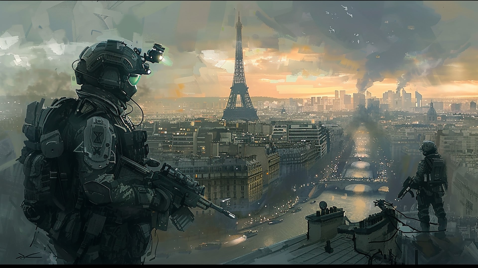 City of Conflict: Future War Scenes in Paris Wallpaper