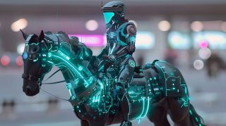 Robotic Cowboy AI Image in Future West