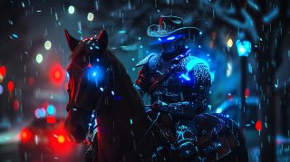 Neon Cowboy AI Image in Sci-Fi Desert