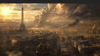 Cybernetic Cityscape: Futuristic Paris AI Wallpaper