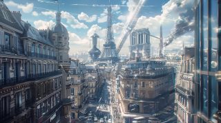 Virtual Valley: HD Wallpaper of Futuristic Paris Skyline