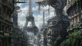 Cybernetic Capital: AI Wallpaper for Desktop featuring Paris