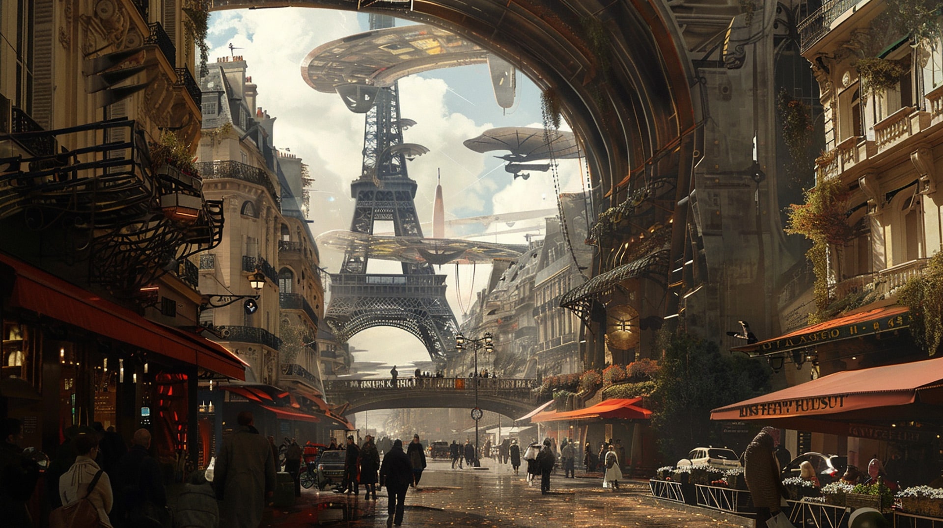 Virtual Vista: Desktop Background with Future Paris Skyline