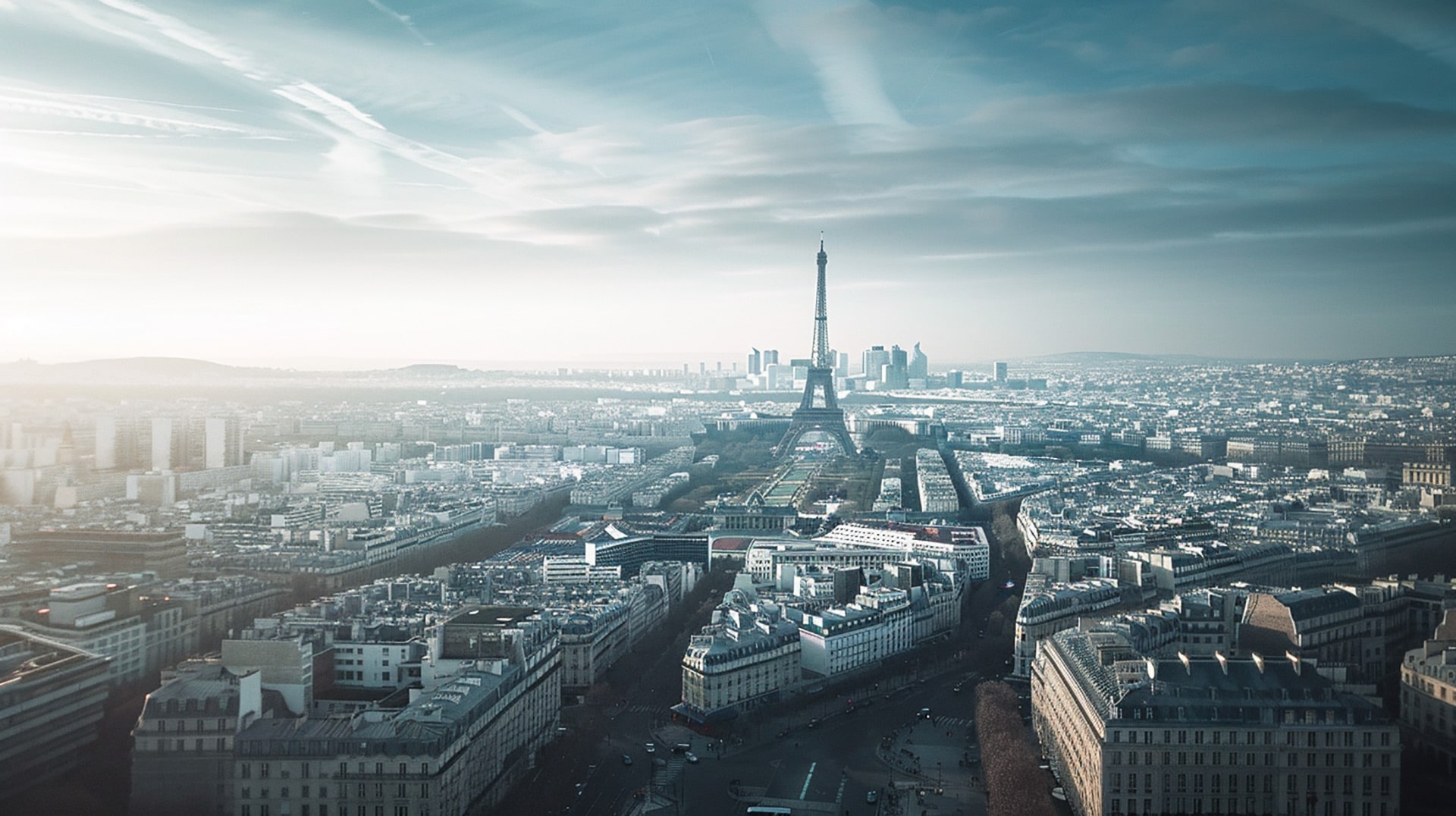 Neo-Parisian Skyline: 4K Wallpaper of Futuristic Paris Daylight