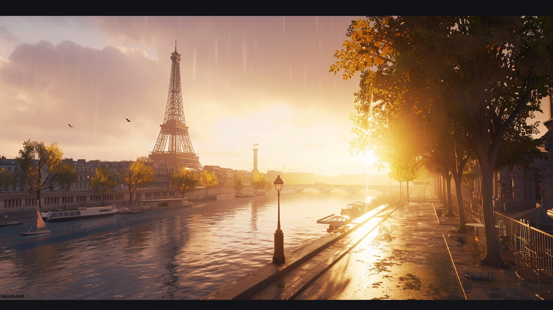 Techno-Thames Twilight: Ultra HD Eiffel Tower Desktop Wallpaper