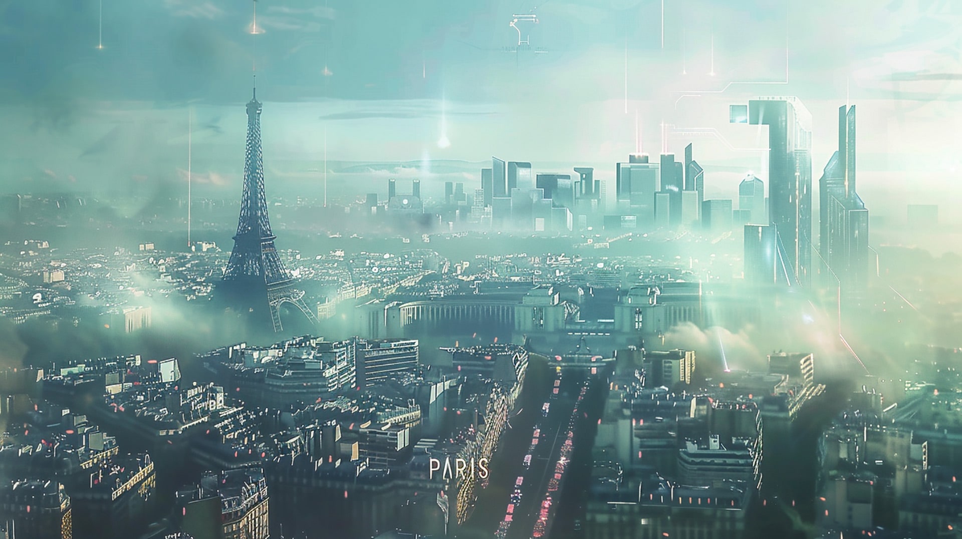 Neo-Parisian Frontline: 4K Wallpaper of Futuristic Paris War Zone