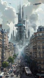 Virtual Valley: HD Mobile Wallpaper of Futuristic Paris Skyline