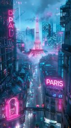 Pixelated Paradigm: 16:9 Mobile Wallpaper of Futuristic Paris