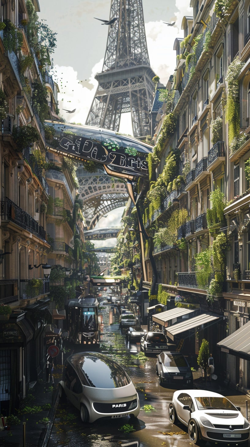 Neo-Parisian Horizon: 4K Mobile Wallpaper of Futuristic Paris