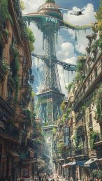 Cybernetic Cityscape: Futuristic Paris Mobile Wallpaper