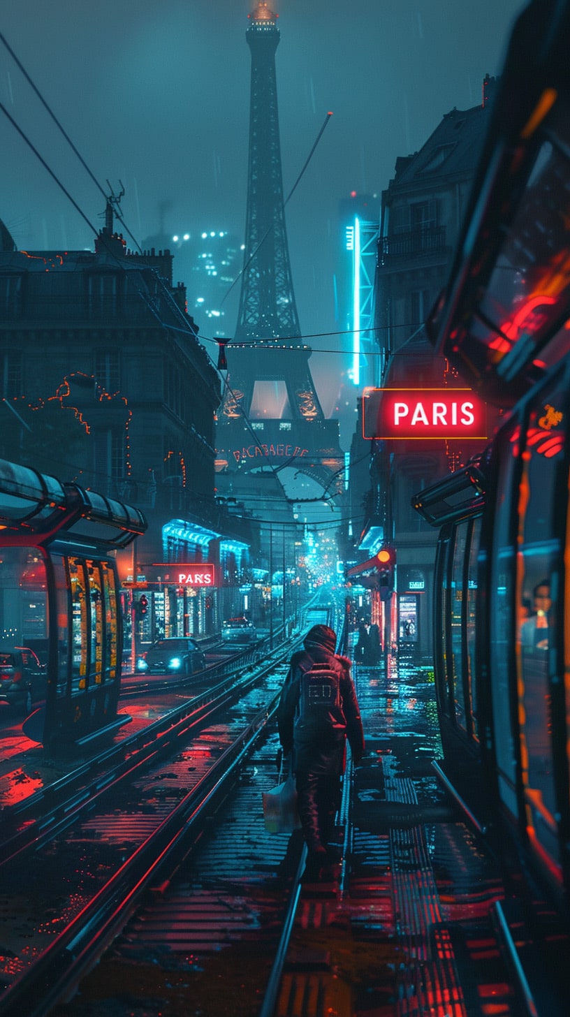 Neo-Parisian Pulse: HD Mobile Wallpaper with Futuristic Vibes