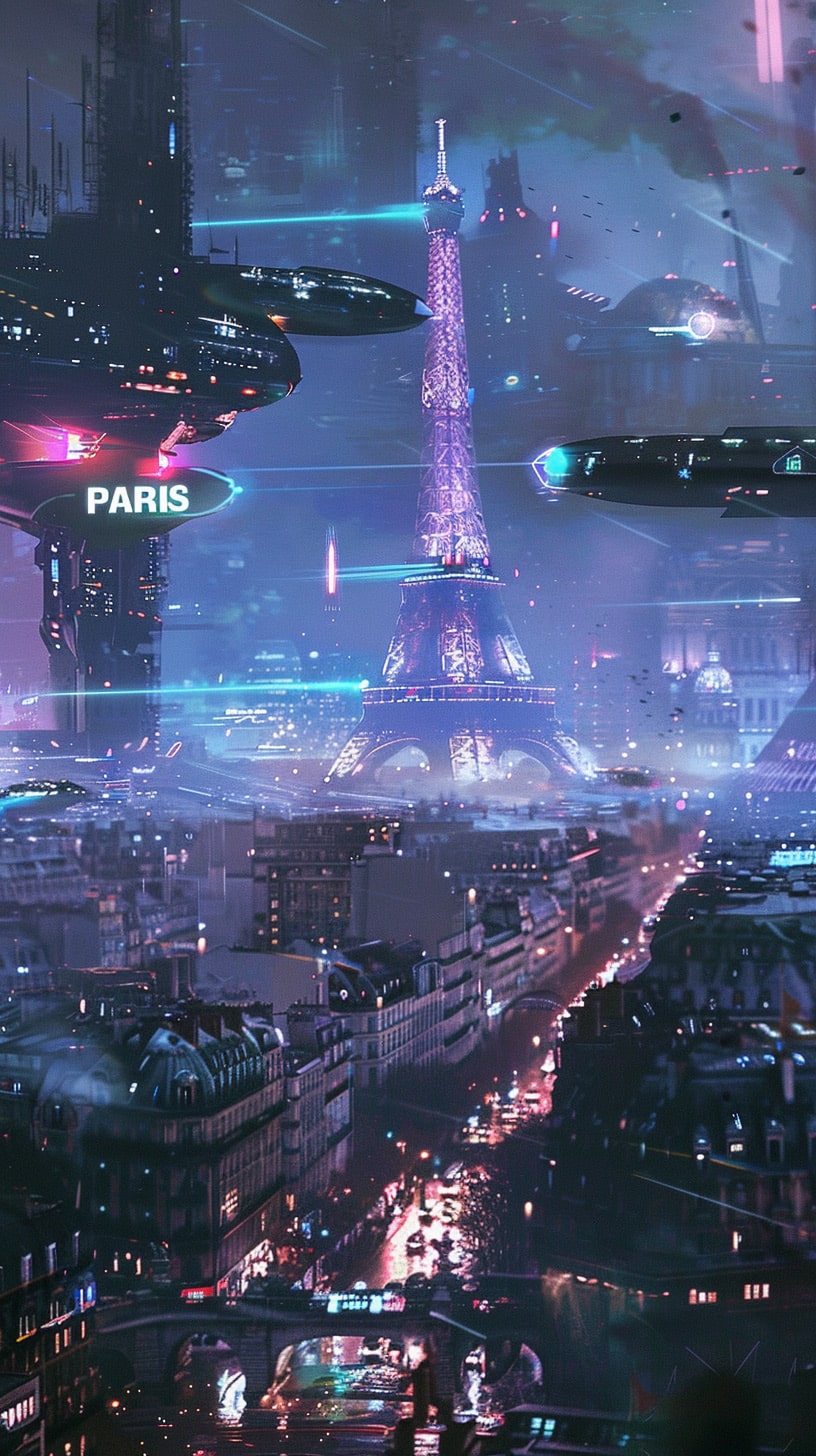 Cybernetic Capital: AI Wallpaper for Mobile featuring Paris