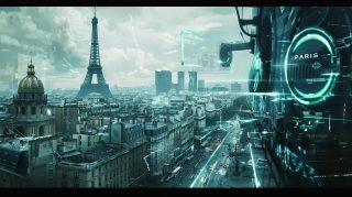 Cybernetic Metropolis: Futuristic Paris Technology Wallpaper