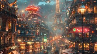 Cyber Cityscape: AI Wallpaper for Desktop of Technological Paris