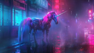 Techno-Fantasy Fusion: HD Futuristic Unicorn Wallpaper