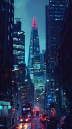 Cybernetic Cityscape: Future London Night Wallpaper