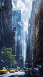 Cyber City Sights: 8K Mobile Wallpaper of Future NYC