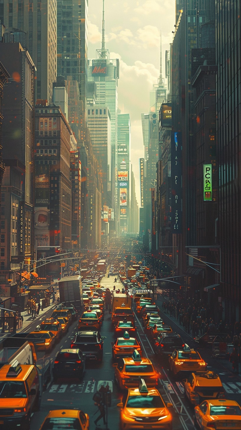 Neon Dreams: Digital Mobile Wallpaper of Future New York City