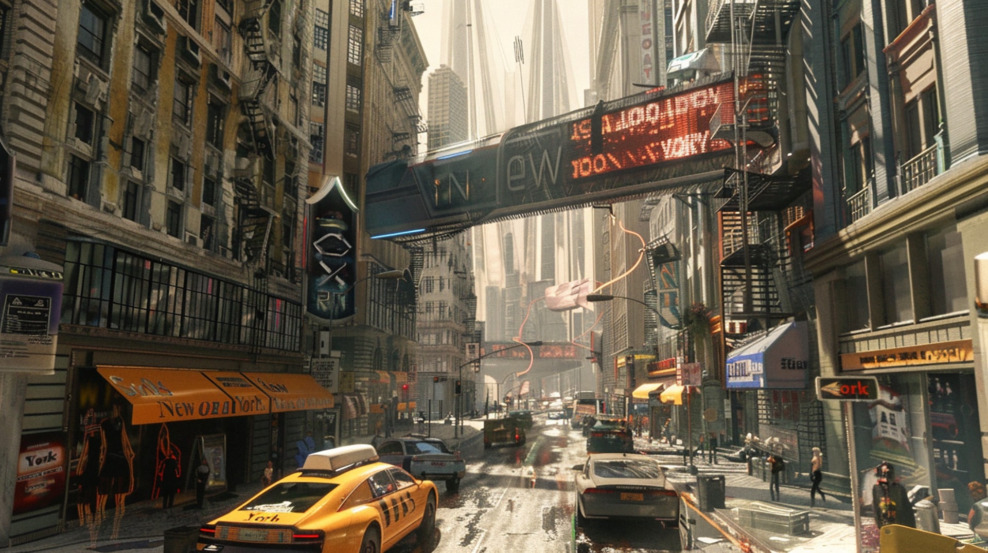 Cyber City Sights: 8K Wallpaper of NYC Technology