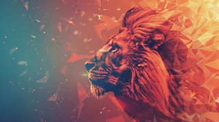 Vibrant Geometric Lion AI Image for Desktop