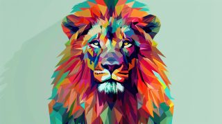 Colorful Geometric Lion in 4k Digital Wallpaper