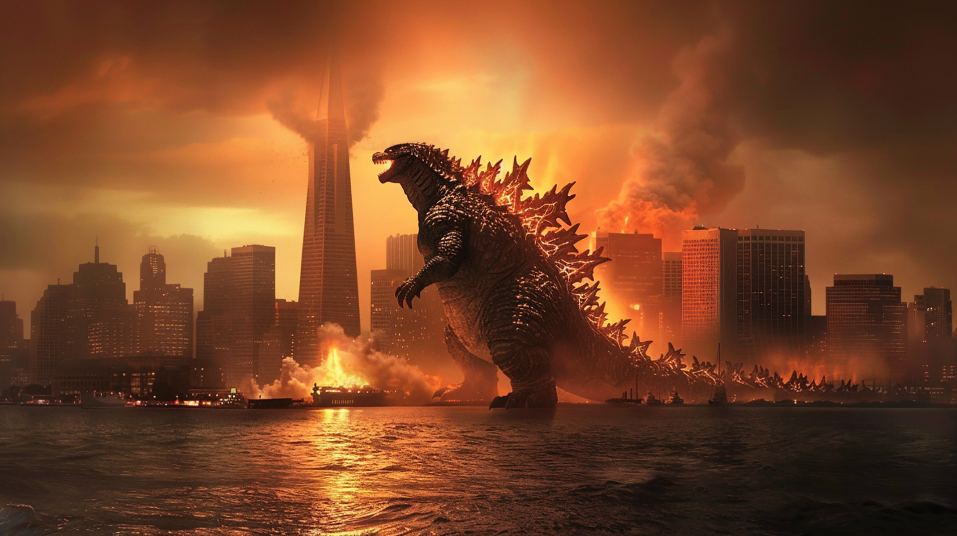 Godzilla Emerging from the Ocean Stock Photo