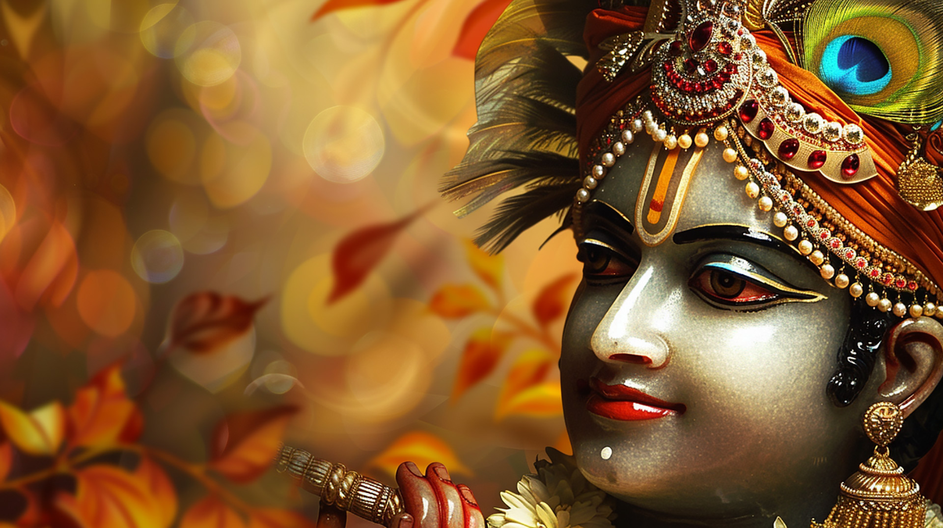 Divine Krishna: Wallpaper Capturing the Enchanting Flute Player
