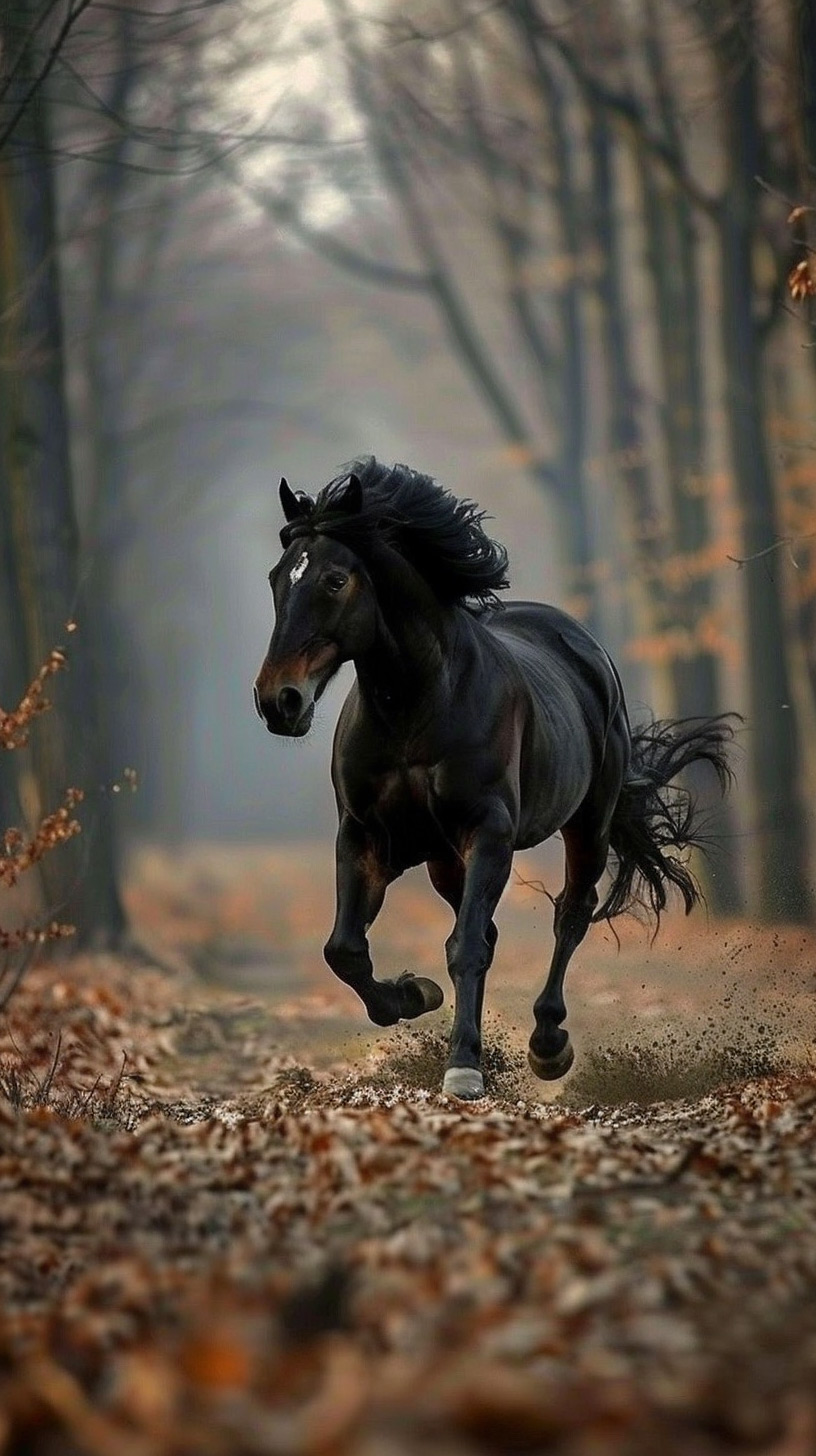 Horse in Autumn Field: Nature-Themed Mobile Background