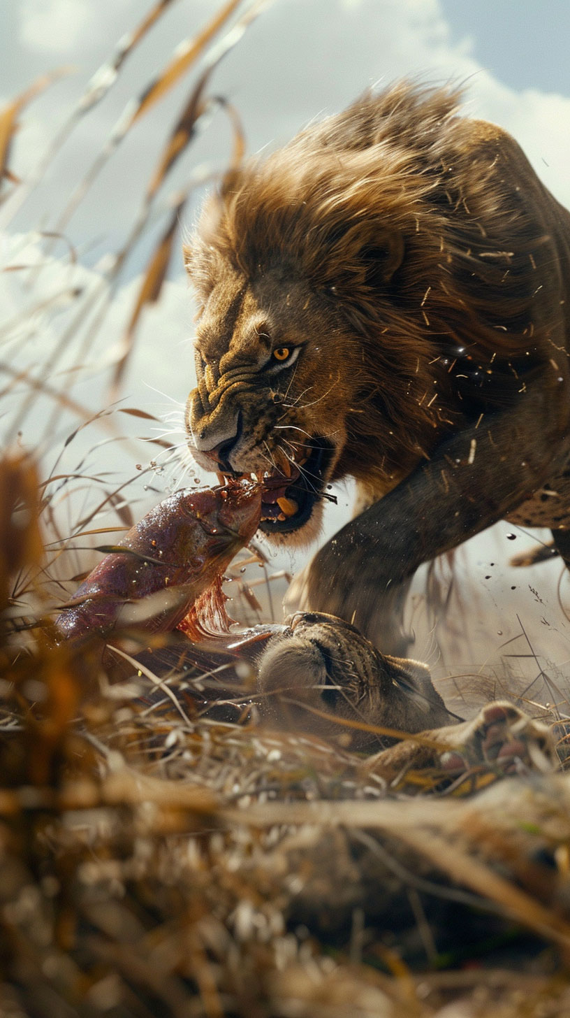 Lion Hunting Prey Mobile Background