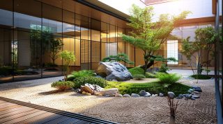 Minimalist Japanese Garden with Stone Path