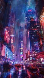 Neo-Manhattan Horizons: Futuristic Cityscape Mobile Wallpaper