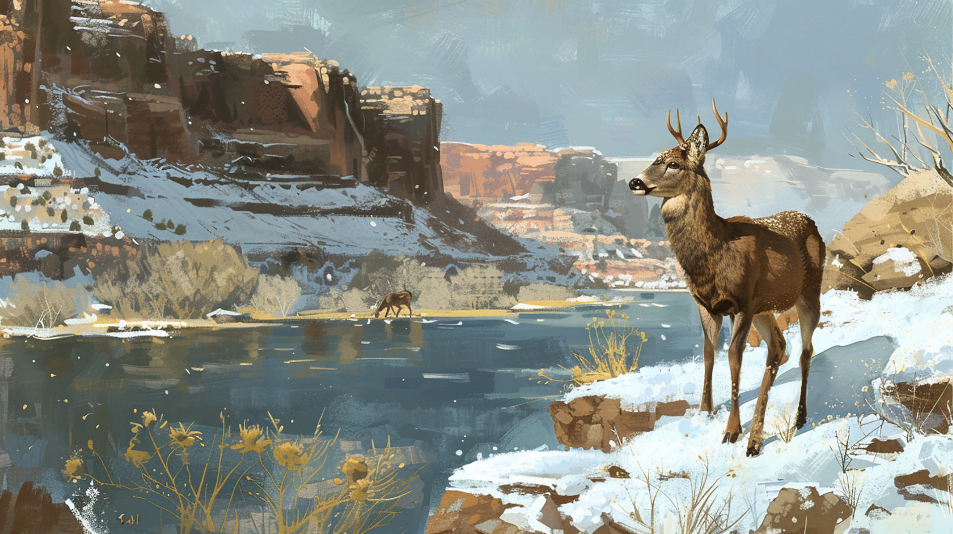 Tranquil Trails: AI-Designed Mule Deer Landscape