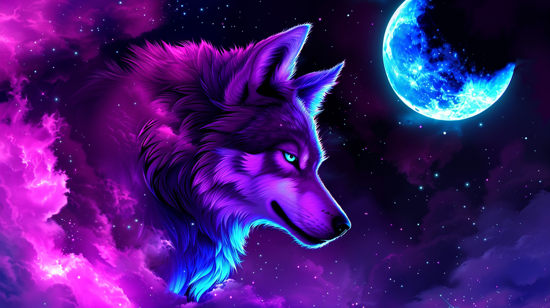 Neon Wolf Howling at Moon HD Wallpaper
