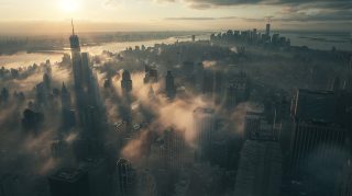 Neo-Manhattan Vista: 16:9 Wallpaper of NYC in 2100