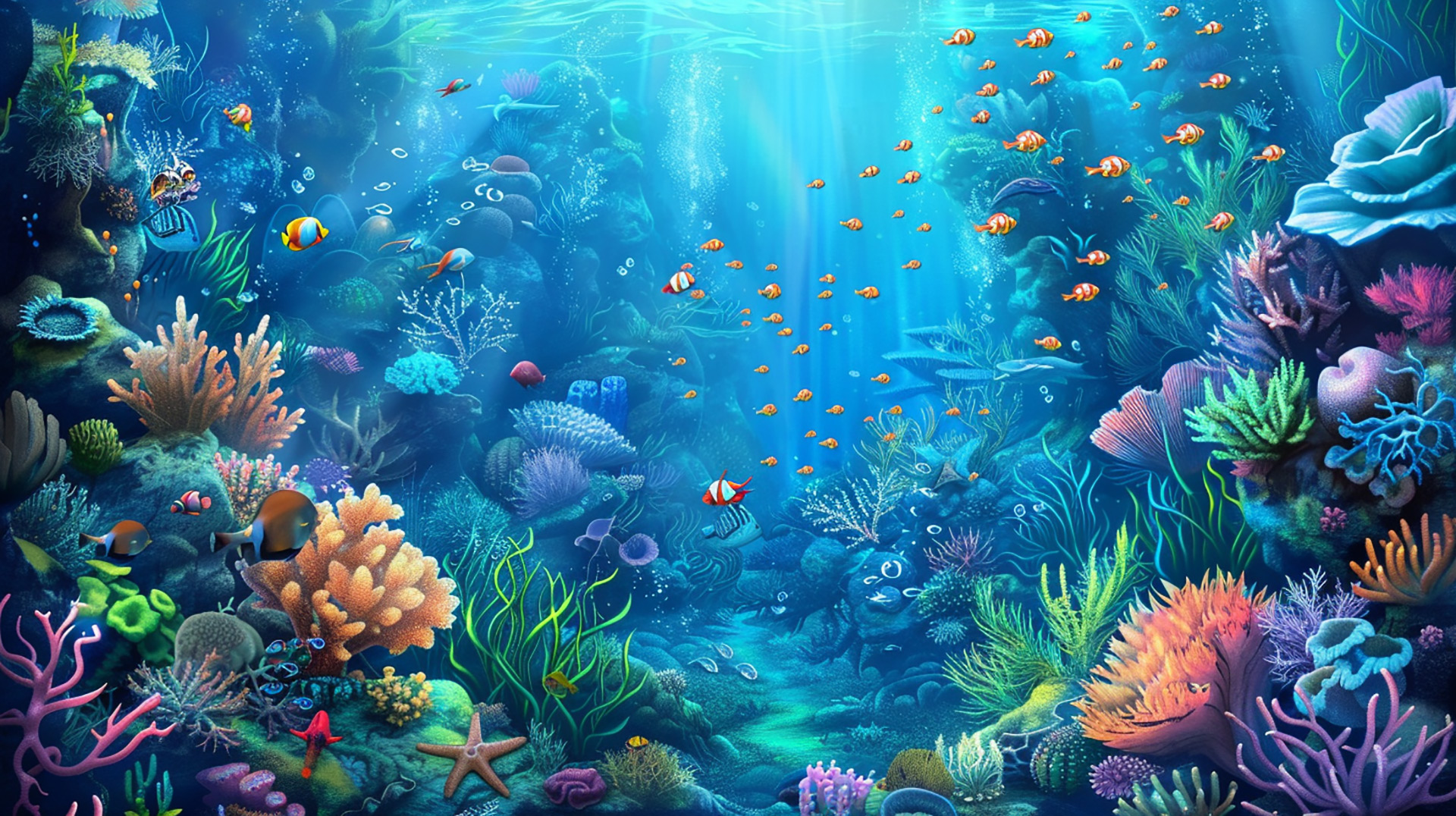 Lively Ocean Wildlife Digital Wallpaper