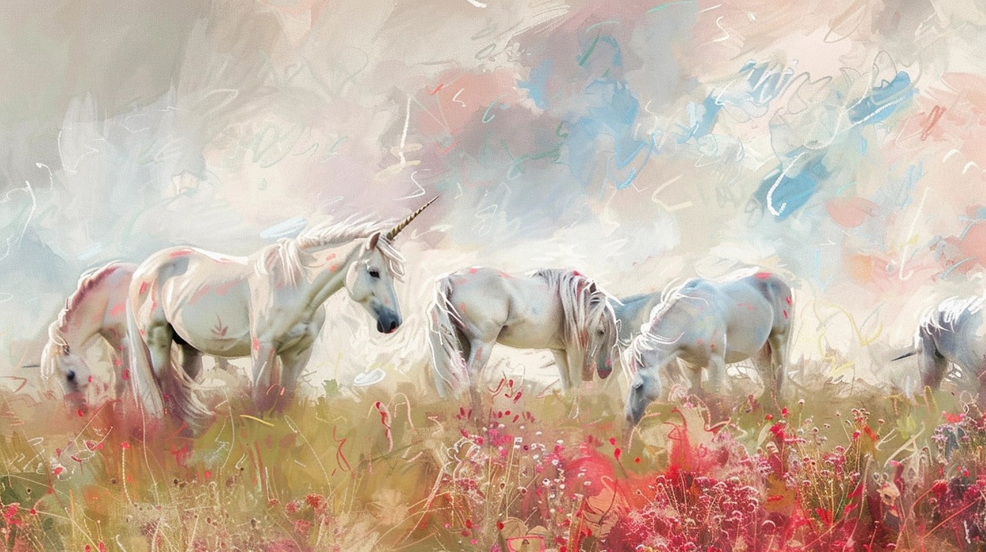 Magical Mural: 16:9 Unicorn Painting Desktop Background