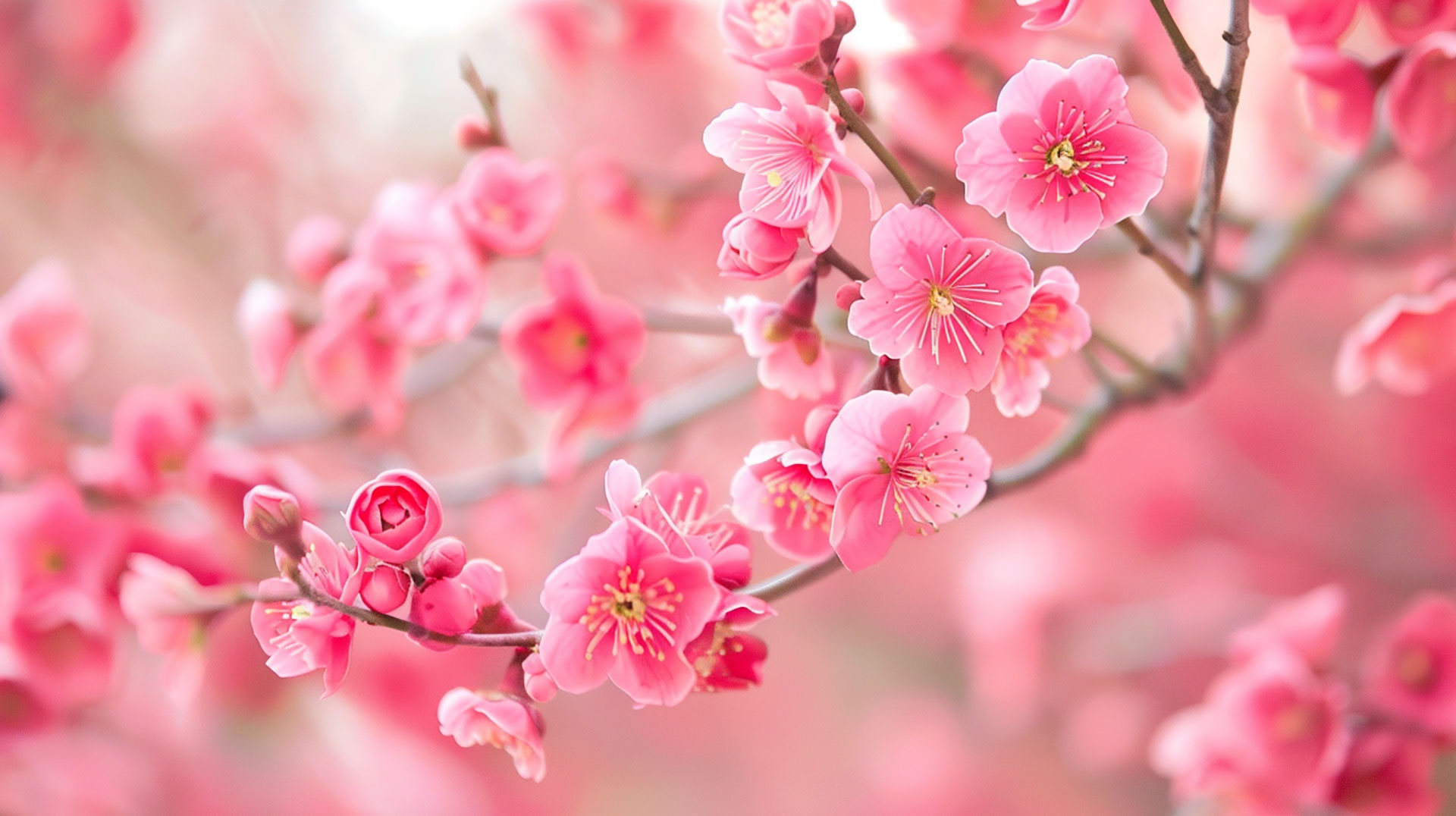 Pink Blossoms in Traditional Japanese Garden