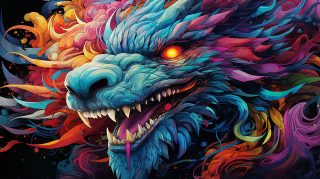 Vibrant Dragon Vista: Pop Art Desktop Background