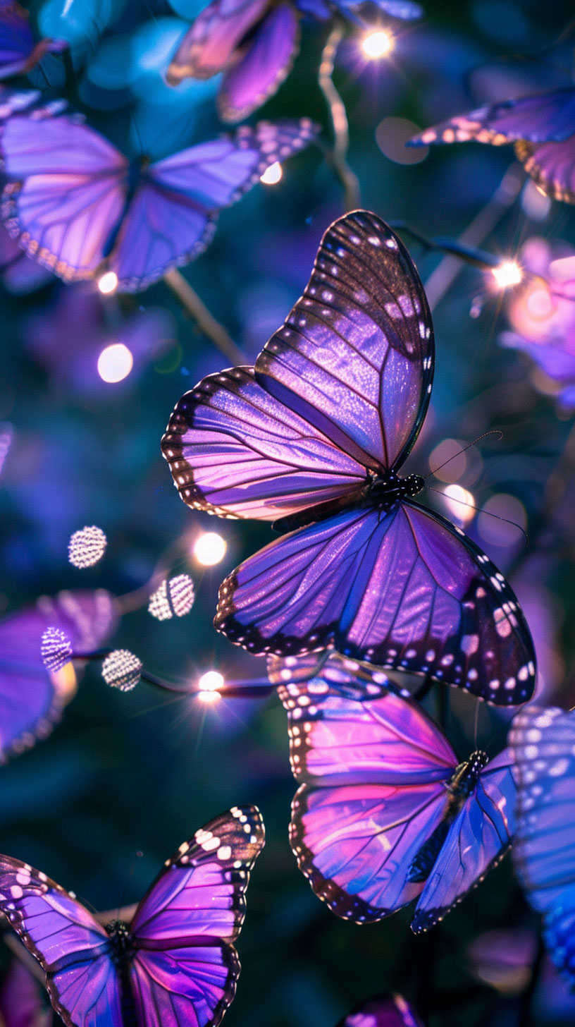 Ethereal Purple Butterflies in a Floral Wonderland