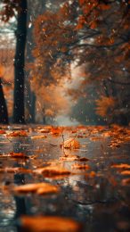 Rainy Season Tranquility: iPhone Wallpaper with Autumn Rain