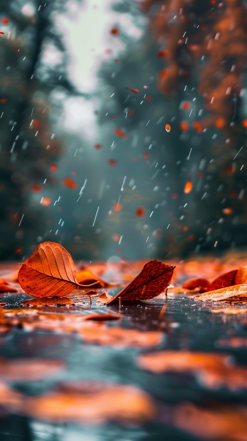 Drizzle Dreams: Rainy Autumn Evening iPhone Background